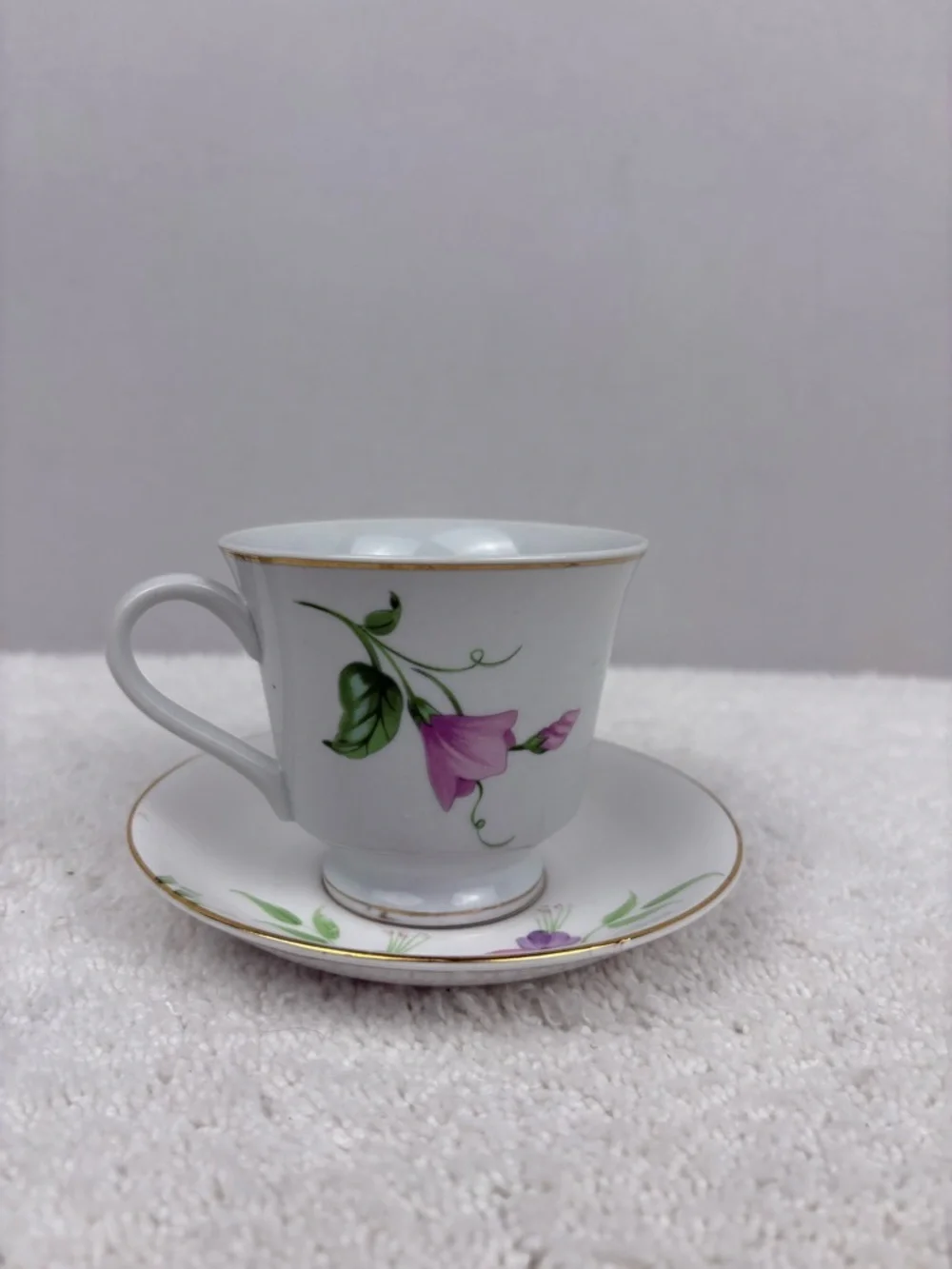 Vintage Teleflora Tea Cup and Saucer Set Featuring a Pink Morning Glory